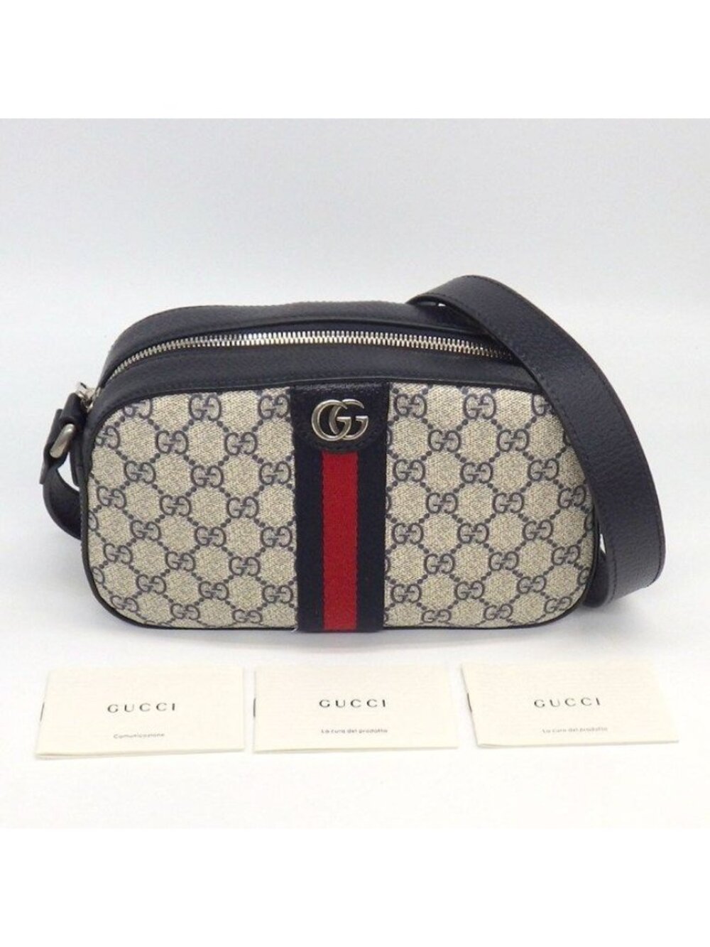 Gucci Shoulder Bag Ophidia Cross Beige Blue GG Supreme Canvas Leather - Picture 10 of 10